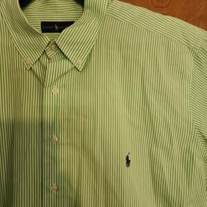 Ralph Lauren Oxford Button Down Shirt Mens 2XB Green White Stripe